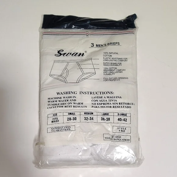 VINTAGE Swan Men's White Briefs - 3 Pack Sz 28-30 100% Cotton - Picture 3 of 7